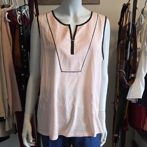 Calvin Klein Semi Sheer Pink Bib Collar Sleeveless Blouse